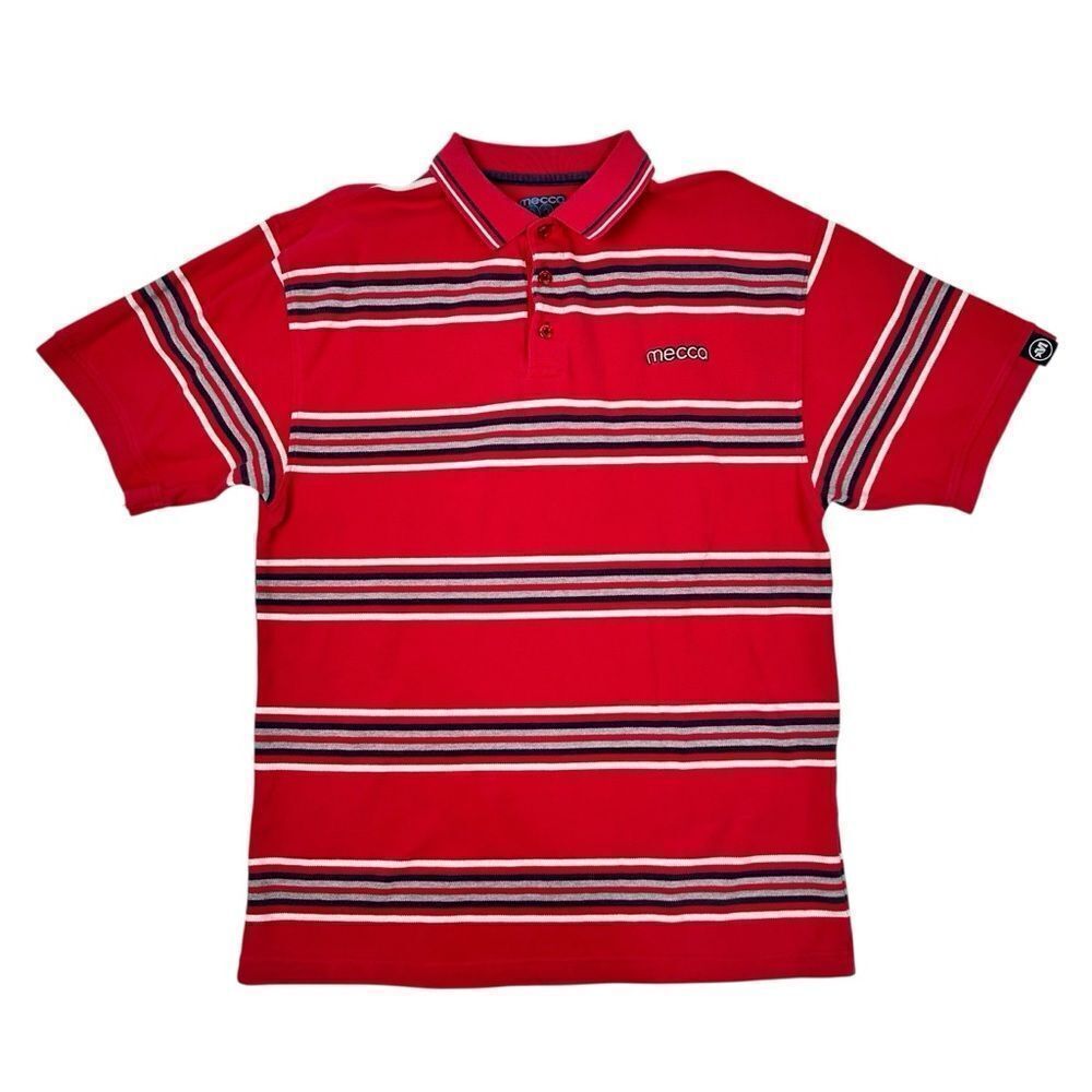 Vintage Mecca Polo Shirt Mens Large Red Striped Short Sleeve Casual 90s Hip Hop